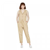 Wild Fable Women's Sleeveless V Neck Button-Front Utility Jumpsuit Khaki Small