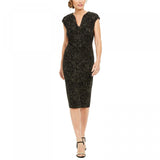 Connected Apparel Women's Cap-Sleeve Sheath Embellished Dress Black / Gold 14