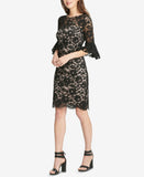DKNY Women's Lace Bell Sleeve Sheath Dress Black 8