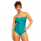 Kona Sol Women's Strapless Shirred Twist Bandeau One Piece Swimsuit