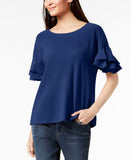 INC International Concepts Ruffled Sleeve Popover Top Bright Blue PXL