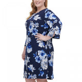 Tommy Hilfiger Plus Size Floral-Print Grommet-Sleeve Dress Sky Captain Blue 14W