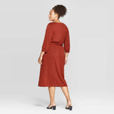 New Ava & Viv Plus Size 3/4 Sleeve V-Neck Sandwash Knit Midi Dress