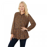 LOGO by Lori Goldstein Women's Stretch Woven Button Front Blouse