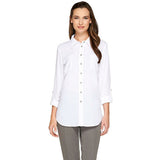 Susan Graver Women's Stretch Woven Button Long Sleeve Blouse White 4