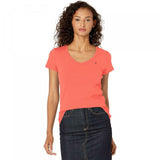 Tommy Hilfiger Women's Short Sleeve V Neck T-Shirt Coralie Orange XL