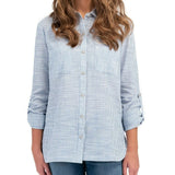 Boston Traders Women's Button Front Roll Tab Blouse Shirt