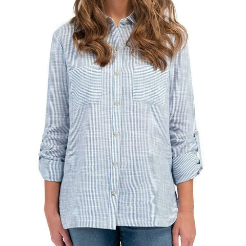 Boston Traders Women's Button Front Roll Tab Blouse Shirt