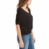 Jessica Simpson Women's Esther Ruched Bottom Short Sleeve T-Shirt Black Large