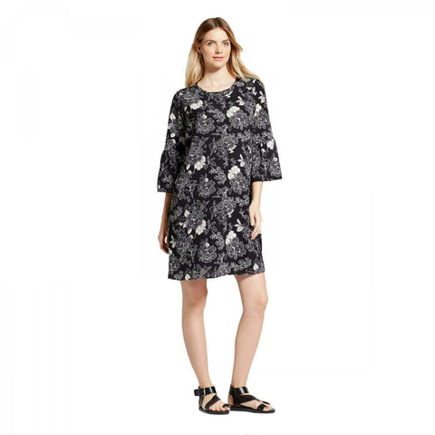 Isabel Maternity by Ingrid & Isabel Bell Sleeve Floral Print Dress Black Large