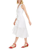 Charter Club Women's Cotton Eyelet Flounce Wrap Dress White 14