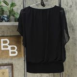 JM Collection Womens Flutter-Sleeve Top Black Medium