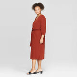 New Ava & Viv Plus Size 3/4 Sleeve V-Neck Sandwash Knit Midi Dress