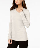 JM Collection Women's Studded Cuff Sweater Eggshell Small